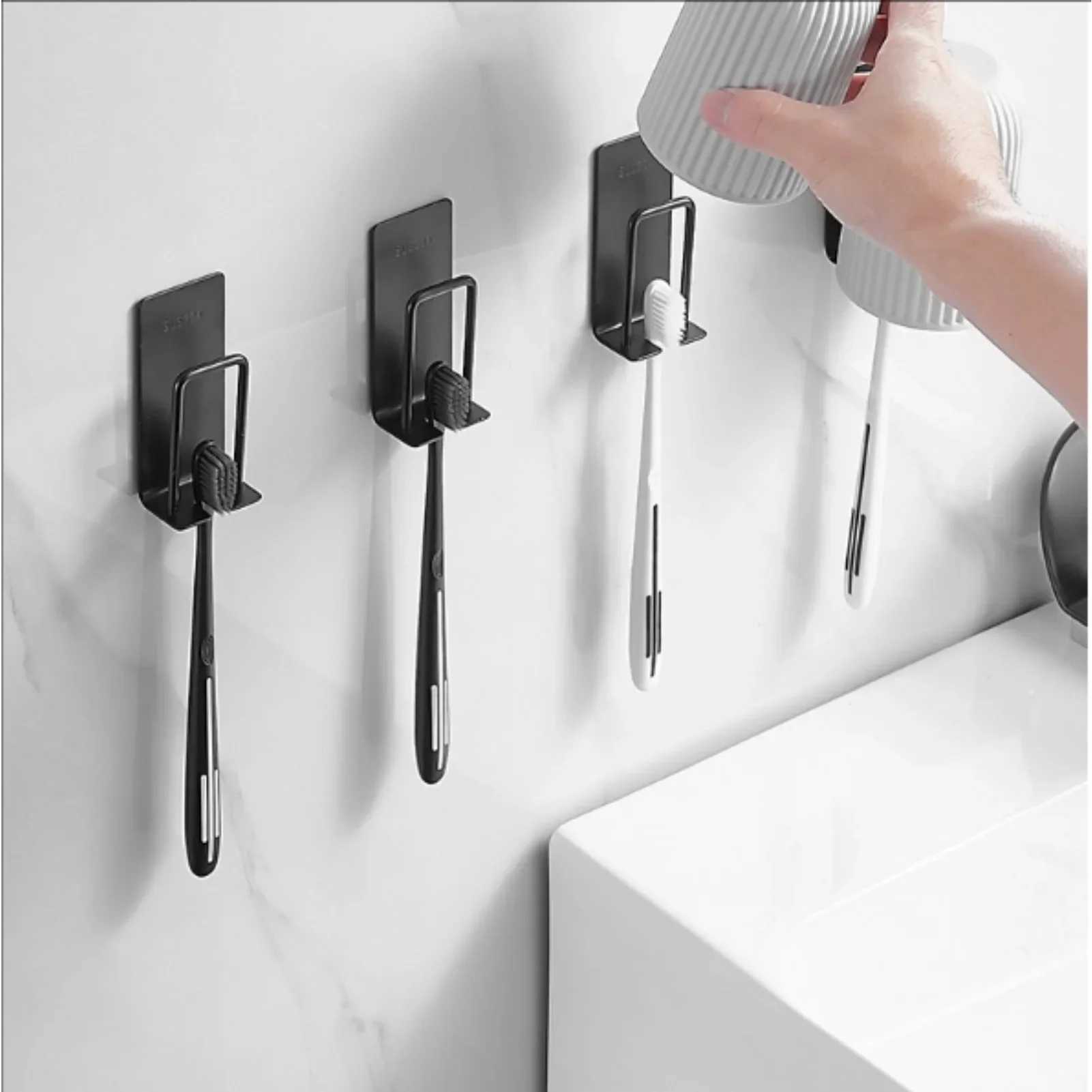 Toothbrush Sanitizer Space Saving Bathroom AccessoriesSelf-Adhesive Toothbrush Holders Wall Mounted2 in 1 with Cup Holder Toothbrush Hook. 240413