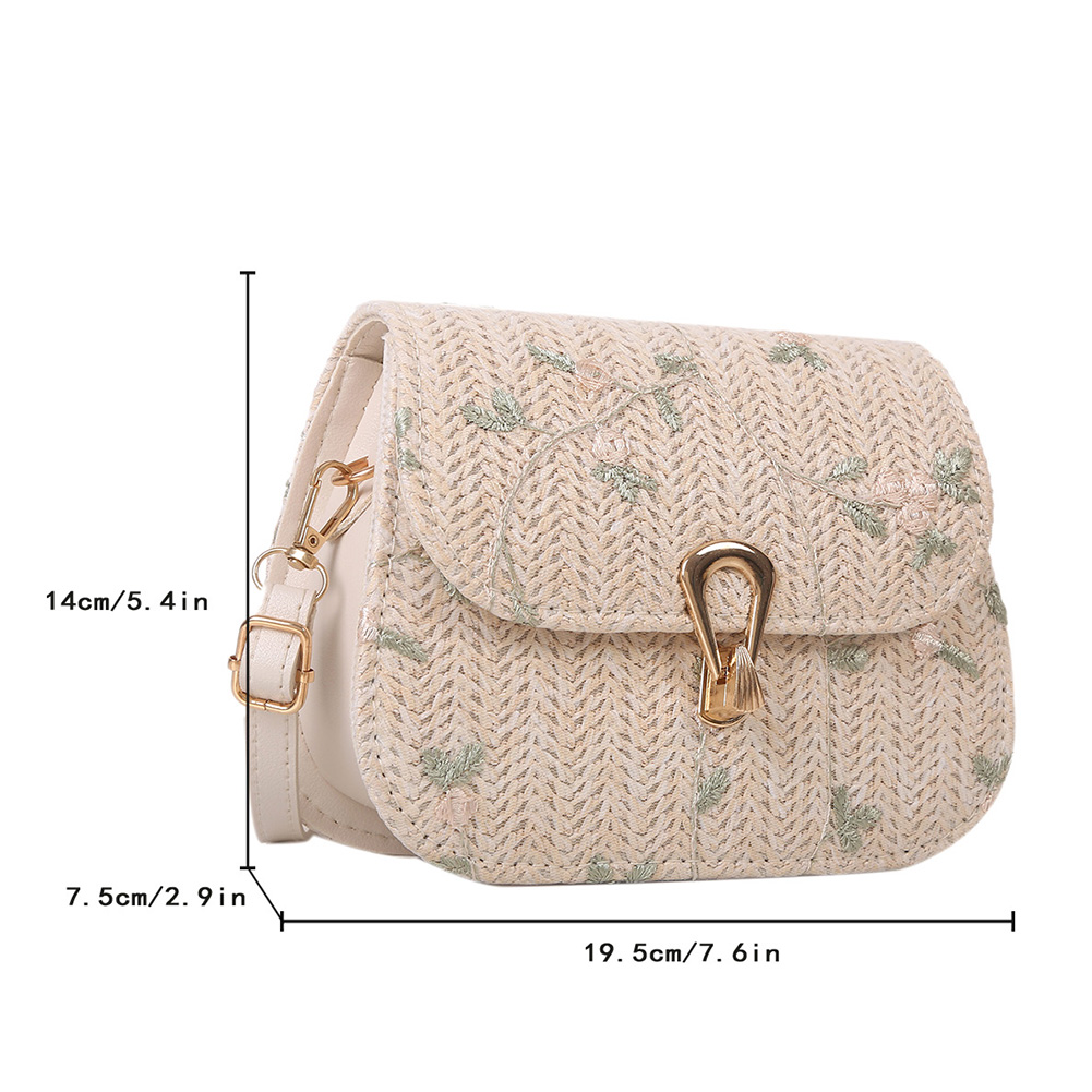 Women Flower Straw Purse Adjustable Strap Weaving Flower Purse Hasp Closure Plant Sling Bag Female Summer Beach Bag