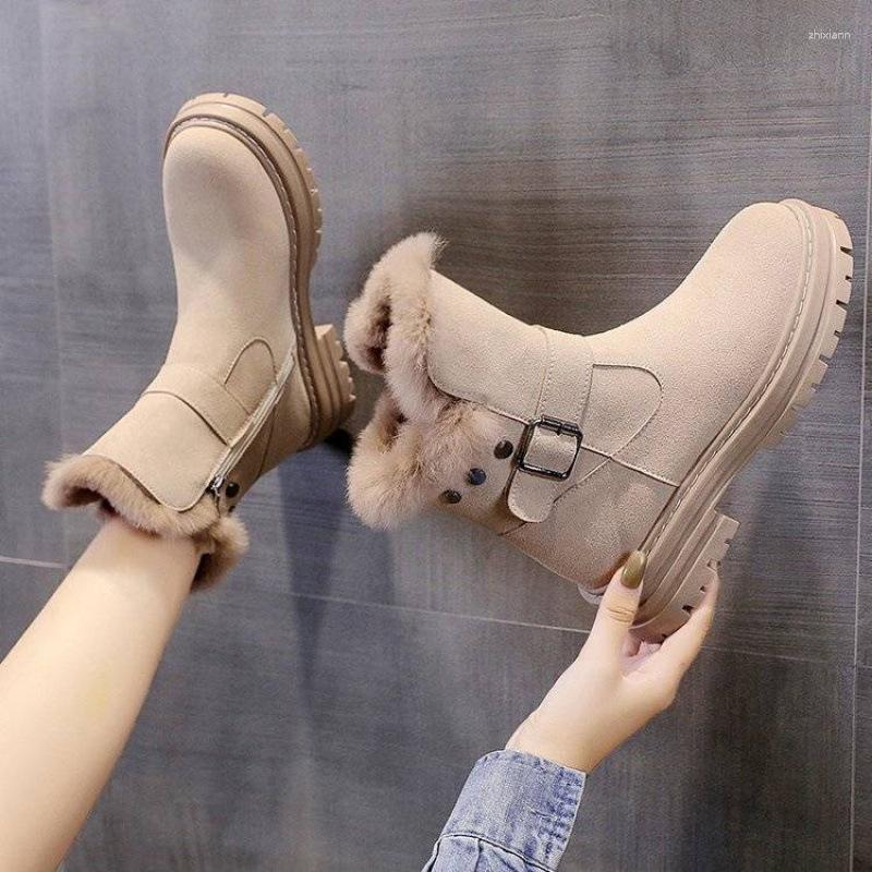 Boots Autumn And Winter Thick-heeled Cotton Women's Furry Edge Northeast Warm Snow Round Head Non-slip Short