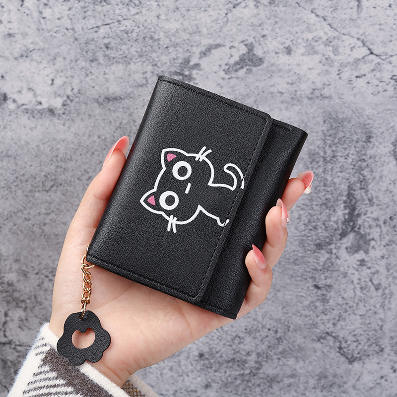Cute Women's New Wallet Cat Short Wallet Leather Small Purse Girls Money Bag Card Holder Ladies Female Hasp 2024 Fashion smile