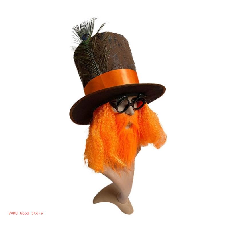 Orange Wigs Decor Top Hat for Adult/teenager Cosplay Mad Hatter Party Costume Cloth Cosplay Hat for Carnival Party