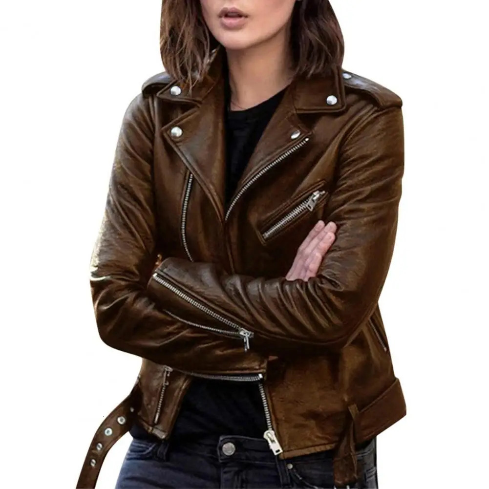 Autumn Short Jacket Solid Female Moto Biker Jackets Thin Ladies Cool Faux Leather Slim Outwear 241113