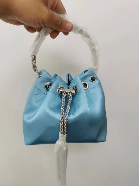 Fuia Crystal Bracelet Clutch Bon Pink Women Elegant Dress Silk Glitterati Tassel-Tie Bg Party Riband Mini Bag Polyester