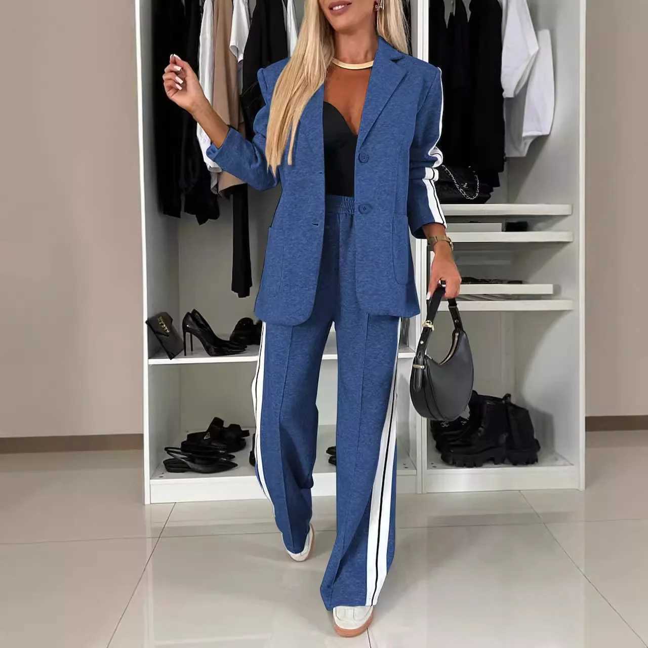 Women Blazer Winter Fall Fashion V-neck Long Sve 2 Piece Ele Straight Leg Pant Sports Two Piece Suit Women 2024X241112