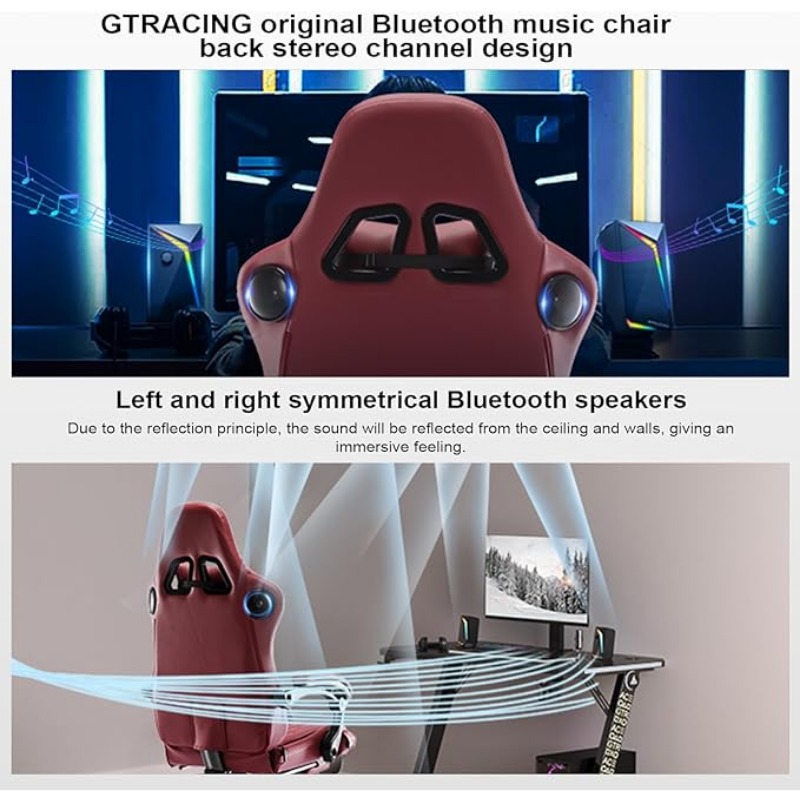 GTPLAYER Gaming Chair, Computer Chair with Footrest and Bluetooth Speakers, High Back Ergonomic Music Gamer Chair