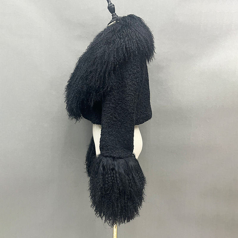 2024 New Design Real Mongolian Fur Crop Jackets Winter Thick Warm Sheep Fur Coats Women Lady Jacket