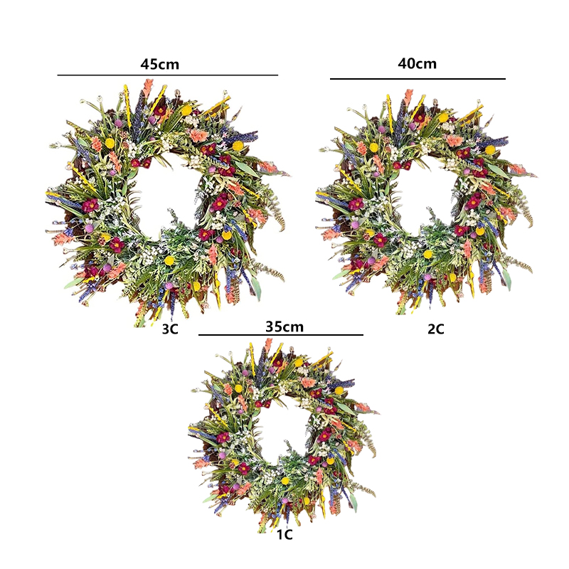 Artificial Flower Wreath Spring Summer Wildflower Door Decor Dried Flower Buttercup Plant Immortal Flower Wedding Party 40cm