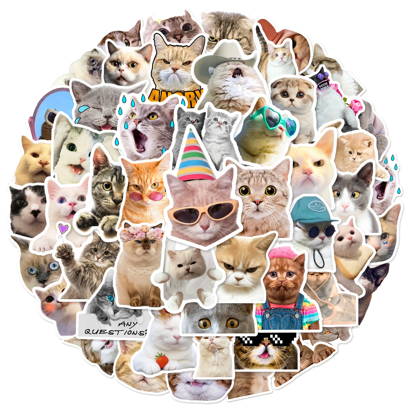 Funny Meme Cat 10/25/50pcs Stickers for DIY Decor Stationery Suitcase Water Bottle Phone Laptop Skateboard Scrapbooking smile