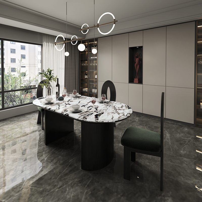 Luxury Slate Dining Tables Designer Dining Table and Chair Set for Kitchen French Retro Dining Room Furniture Nordic Oval Table