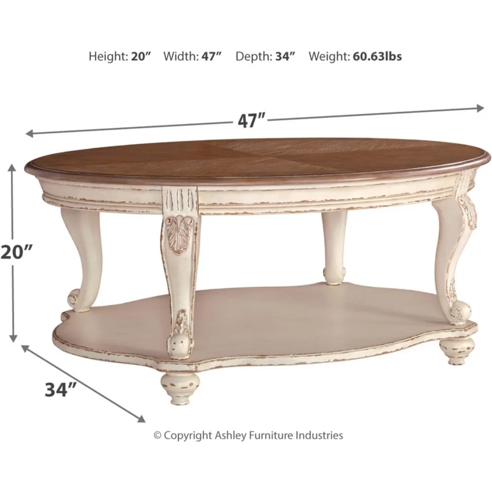 Coffee Table, Antique White & Brown, Wood Coffee Table