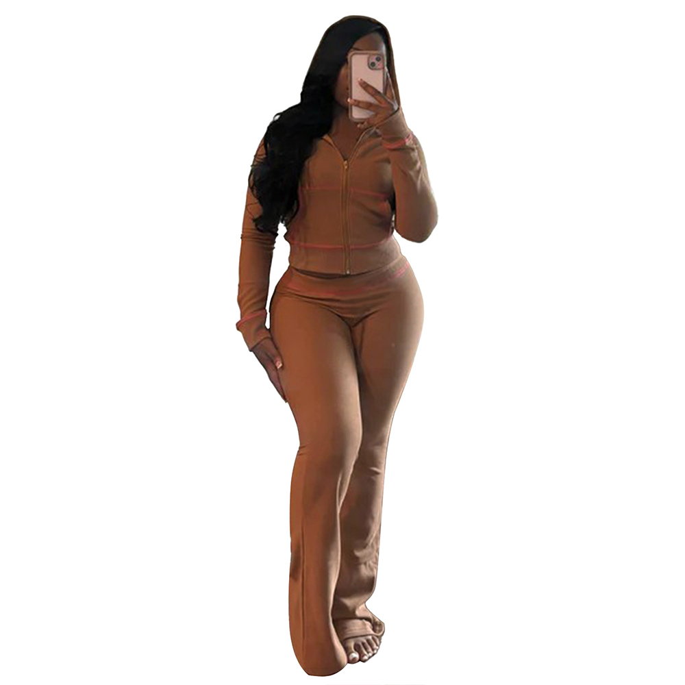 Women's Tracksuit Casual Hooded Neck Long Sleeve Sweatshirt And High Waist Flare Jogger Pants Active Sweatsuits