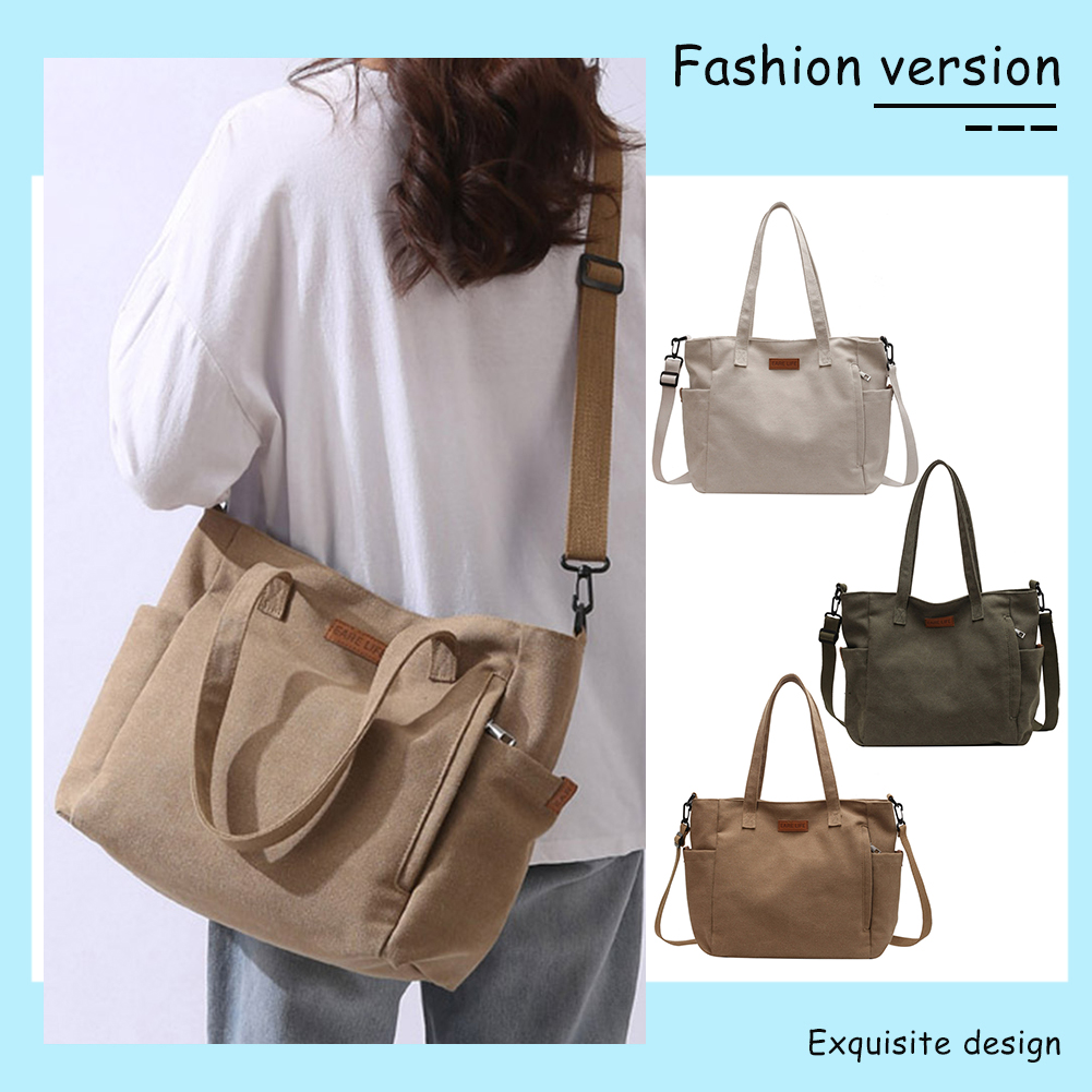Portable Canvas Messenger Bags Large Capacity Female Crossbody Bags Vintage Casual Adjustable Strap Simple for Outdoor Sport