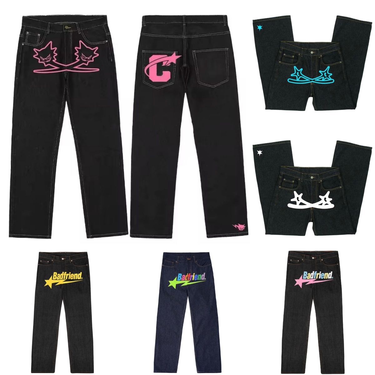 Designer Mens Jeans Y2k Denim Hip Hop Letter Printed Pants Fashion Casual Rock Wide Foot Baggy Trouser Streetwear Size S-3XL