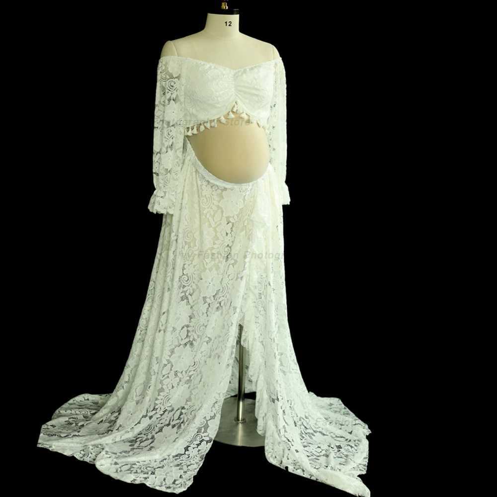 Maternity Dresses 2-in-1 Bohemian Pregnant Women Photography Clothing Bohemian Pregnant Women Photo Shooting Long Pregnant Sheep Womens Flower Lace Dr
