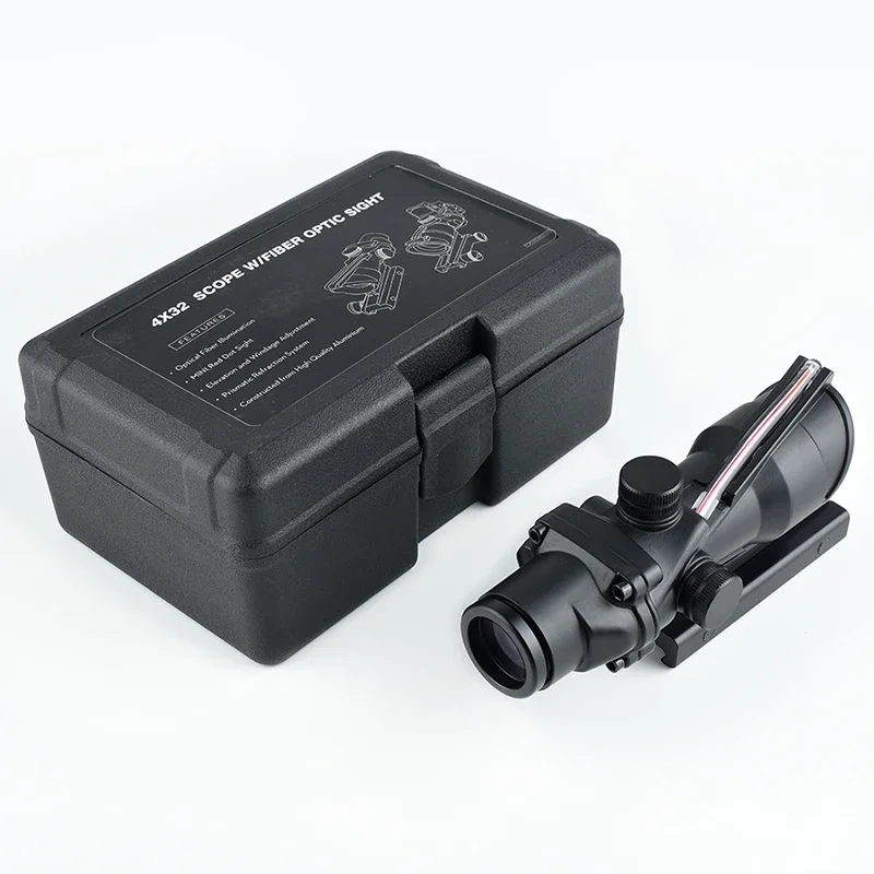 Fiber Scope 4X32 Red Green Optics Rifle Scope Hunting Tactical Fiber Reflex Illuminated Sight No Battery Required Collimator