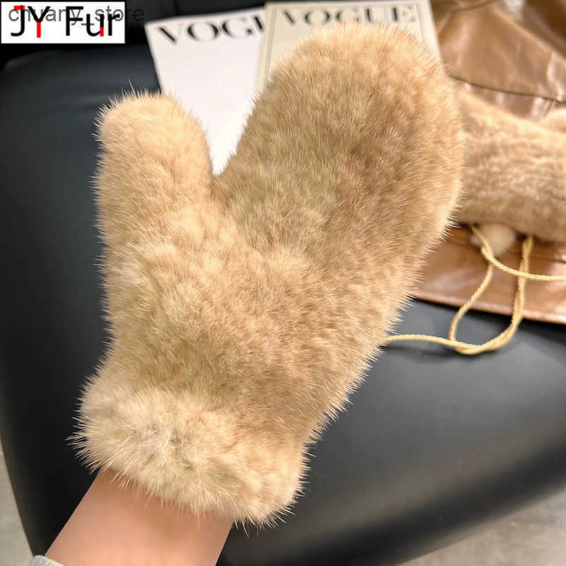 Fingerless Winter Real Fashion Soft Warm %Natural Mink Lady Good Elastic Genuine Gloves Knitted Fur Glove z250213