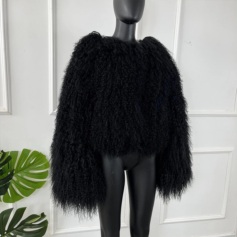 sheepskin coat womens Mongolian coat big collar short sheepskin coat winter coat 241112