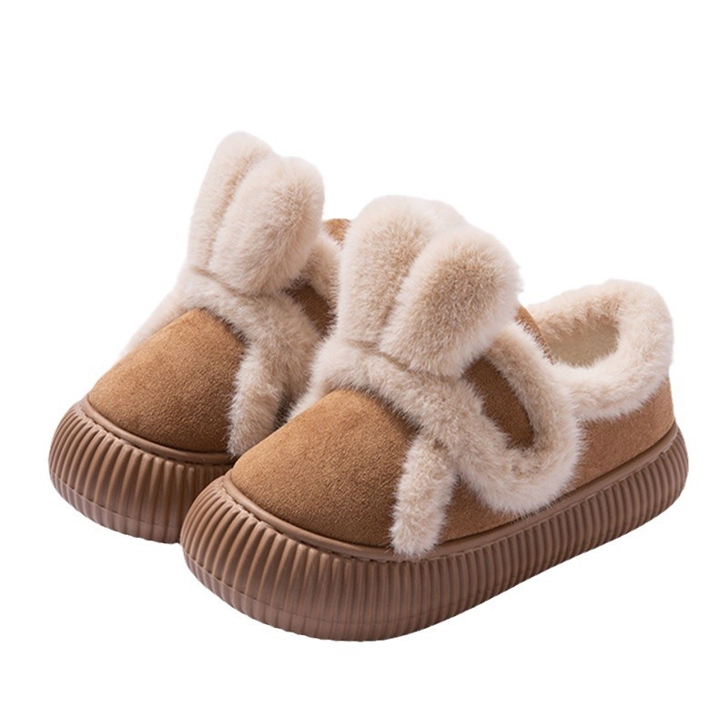 Bag heel women, cute in winter, warm at home, with thick veet sole wearing outside, fluffy cotton slippers for women
