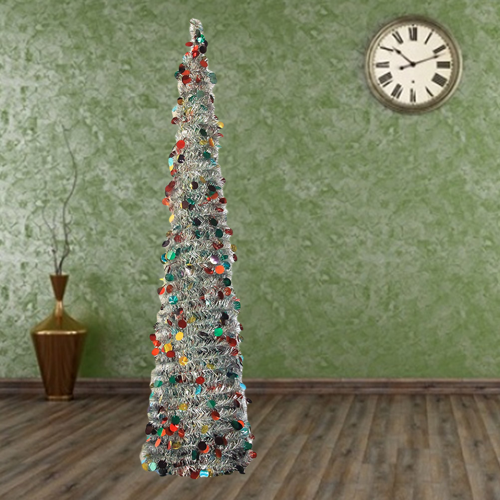 Christmas Tree: Xmas Collapsible Tinsel Trees Sier Sequin Holiday Tree for Small Spaces Apartment Fireplace Party Home Office smile : : :