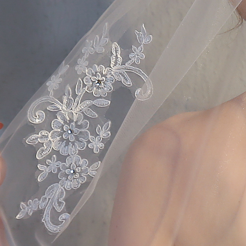 Hot Sale Short Appliqued Wedding Veil Bridal Veils Cheap One Layer Bridal Veils Wedding Accessories Velo De Novia