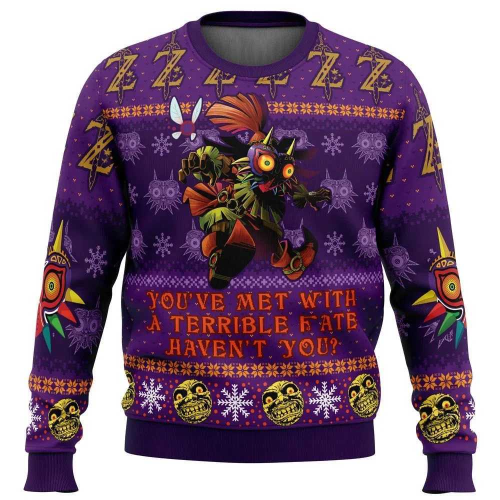 Majoras Mask Seamless Pattern Legend Of Zelda Ugly Christmas Sweater Gift Santa Claus Pullover Men 3D Sweatshirt And Top Autumn LX241113