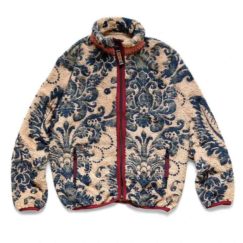 19aw Autumn Spring Fleece Vintage Casual Zipper Warm Jacket Tang Cao Chao Women Men Printed Cashmere Coat