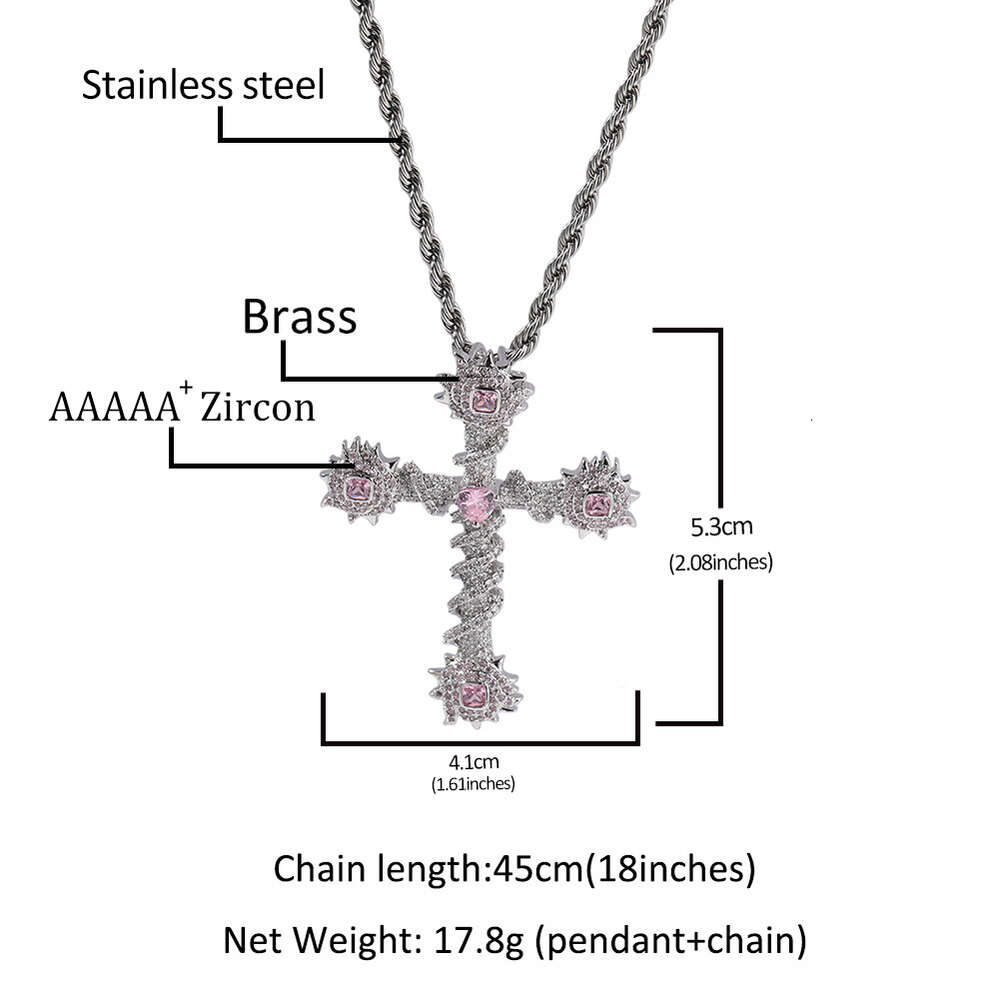 Top Quality Rock Wolf Tide TrendyPink Love Cross Pendant Hip Hop Necklace Copper Plating with Diamond for Mens Necklace Jewelry Bling Bling Gemstone B