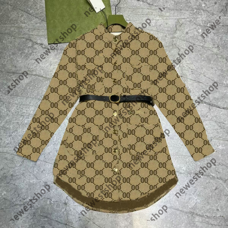 summer womens Blouses Shirts sashes Dresses designer luxury Women Double Jacquard Letter Dress Fashion belt Casual Shirts Ladies loose oversize Clothing