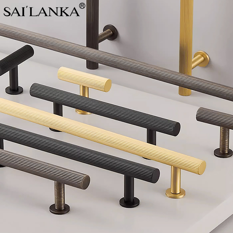 Modern Black Golden Silver Handle Solid Brass Kitchen Cabinet Door Knob Furniture Drawer Pull Hardware Pulls T Bar Handle