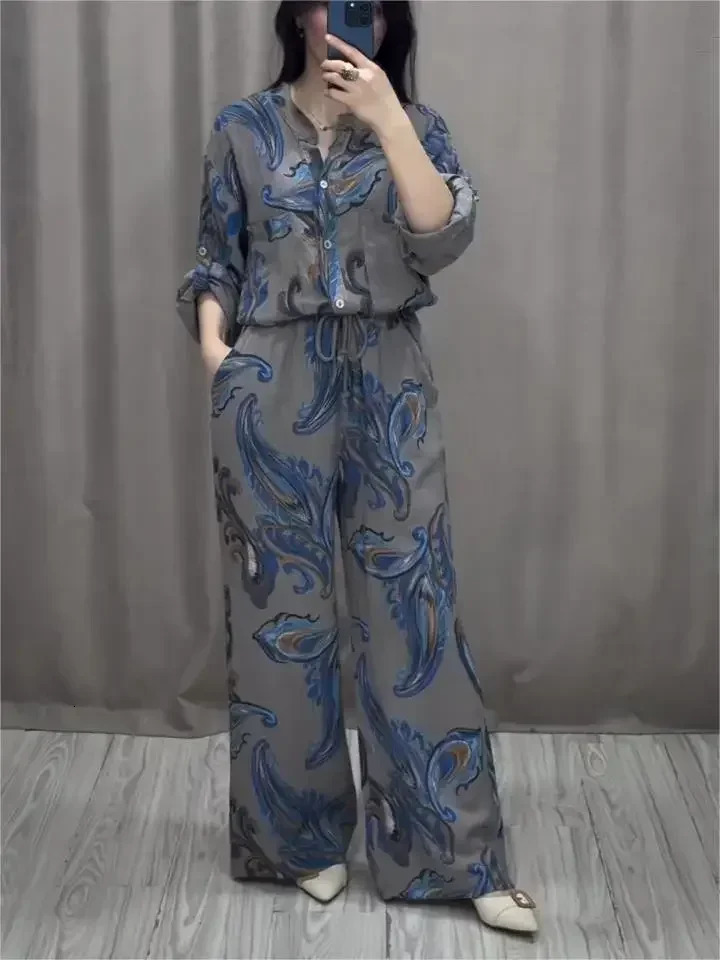 Womens Pant Sets Trend Clothing Long Sleeve Fashion Printing Elegant Twopiece Set Casual Loose Trousers 241111