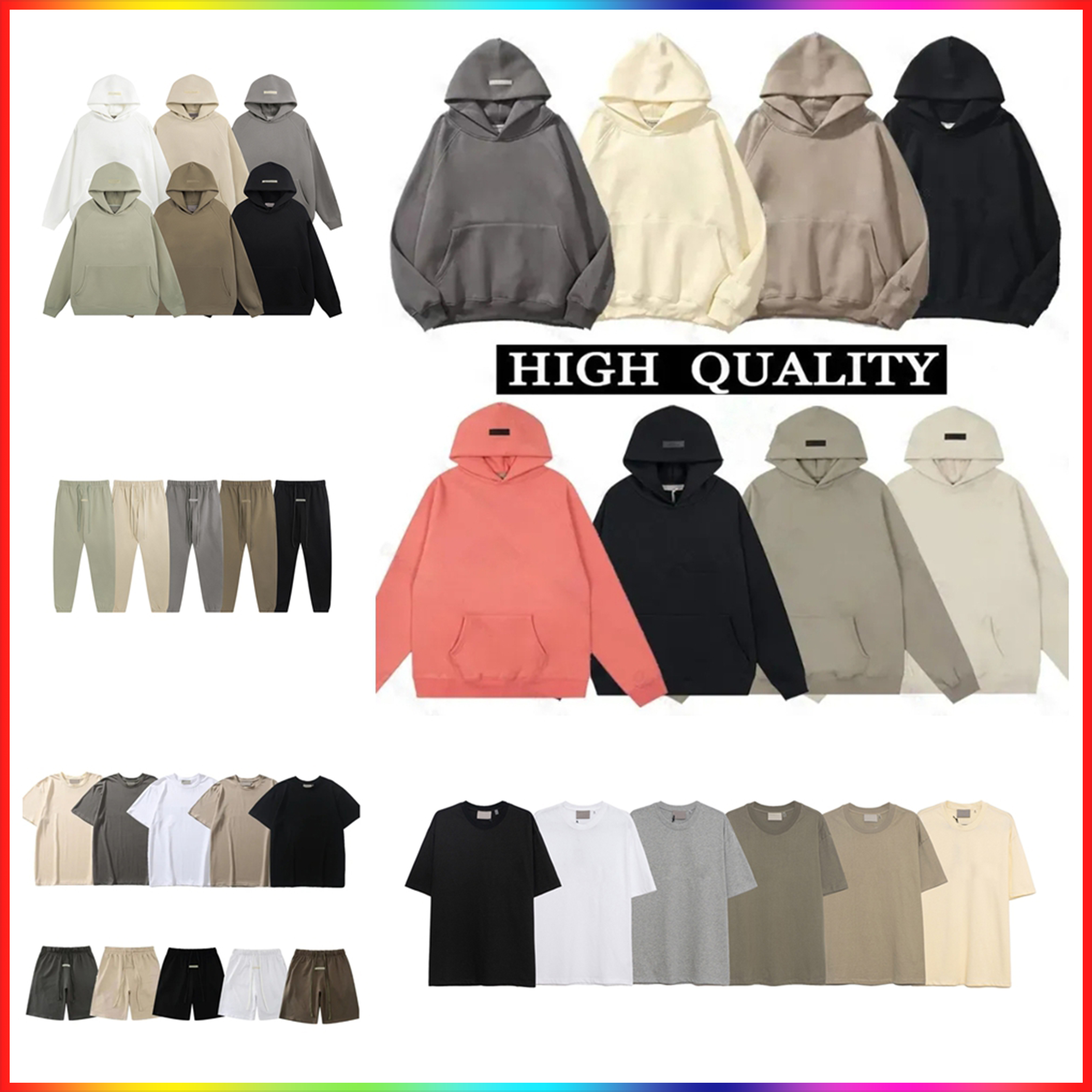 5A Designer hoodie mens esssential hoody sweatpants 24SS 3D Silicon Design Long Sleeve Round Loose essentil hoody Streetwear Hooded Sweatshirt Couples Clothing