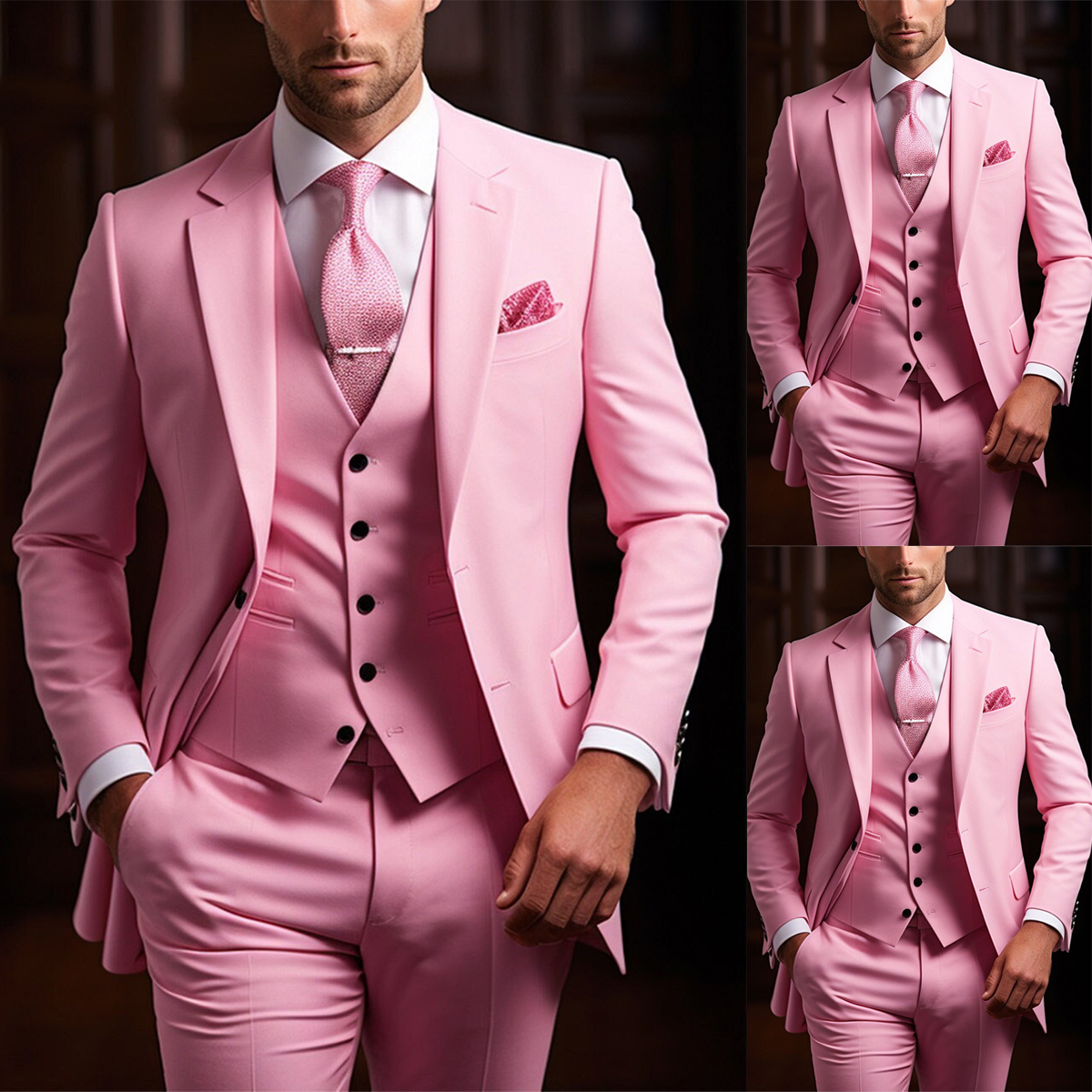Stylish Men's Blazer Wedding Tuxedos Notched Single Breasted Tartan Ceremony Formal Groom Wear Party Birthday Pants Suit Vest 3 Pieces Set Custom
