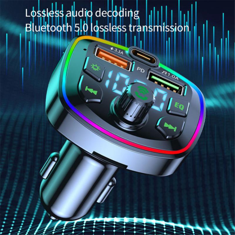1~10PCS Car Bluetooth 5.0 FM Transmitter PD 18W Type-C Dual USB 4.2A Fast Charger LED Backlit Atmosphere Light MP3 Player