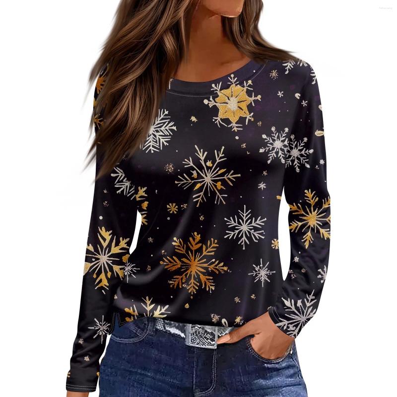 Women's Ral T Shirts Long Sleeve Tops, Vintage Casual Loose R-Neck Plus Size Christmas Clothes