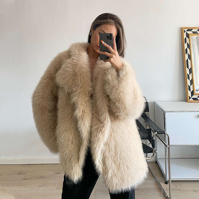 shanshi fur coat women Autumn and winter new lapel coat artificial fur Loose Korean version medium length jacket Women's clothing