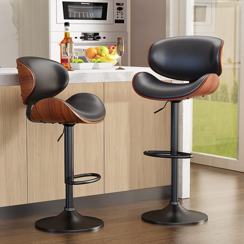 Swivel Stools Set of 2 for Kitchen Counter Adjustable Bentwood Barstools Modern PU Leather Upholstered Bar Chair