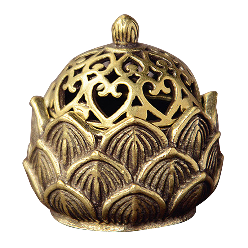 Retro Copper Small Lotus Pocket Hollow Out Stick Burner Brass Incense Holder with Cover Sandalwood Cense Home Decoration