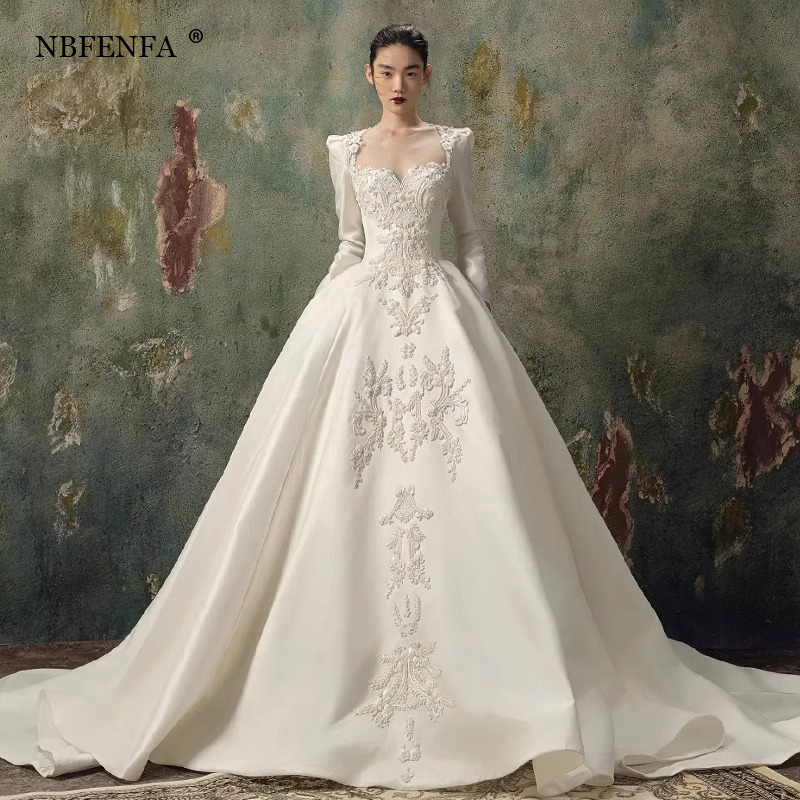 French Luxury Satin Trailing Brides Wedding Dresses Women 2024 Long Prom Evening Guest Cocktail Applique Formal Occasions Dress