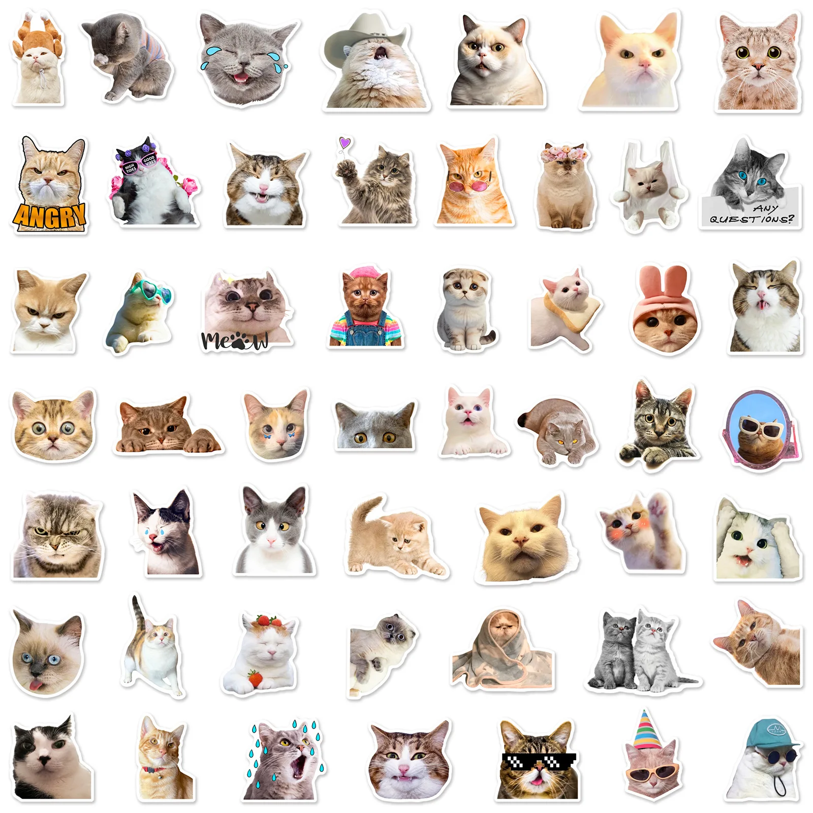 Funny Meme Cat 10/25/50pcs Stickers for DIY Decor Stationery Suitcase Water Bottle Phone Laptop Skateboard Scrapbooking smile