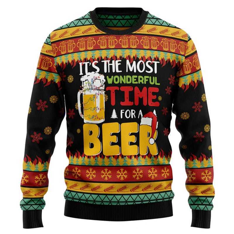 Beer Lovers Ugly Christmas Sweater For Men 3d Printed Xmas Pullover Hoodies New Year Women Kids Long Sleeve Loose Sweatshirt LX241113