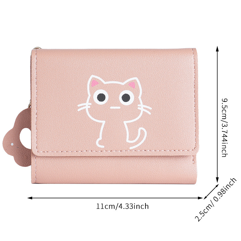 Cute Women's New Wallet Cat Short Wallet Leather Small Purse Girls Money Bag Card Holder Ladies Female Hasp 2024 Fashion smile