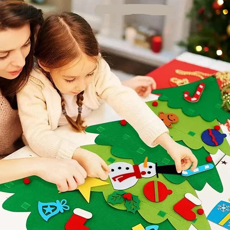 Tree Christmas DIY Felt Wall Hanging Artificial Xmas Tree With Santa Claus Snowflakes Ornament New Year ddmysmile Kid Child Toy Gift 2024 Smile