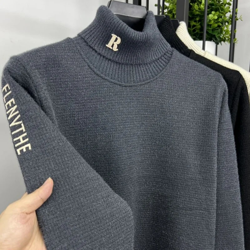 mens Knitte Pullover winter item exquisite letter embroidery wool sweater trend high neck thick warm mens clothing 241113