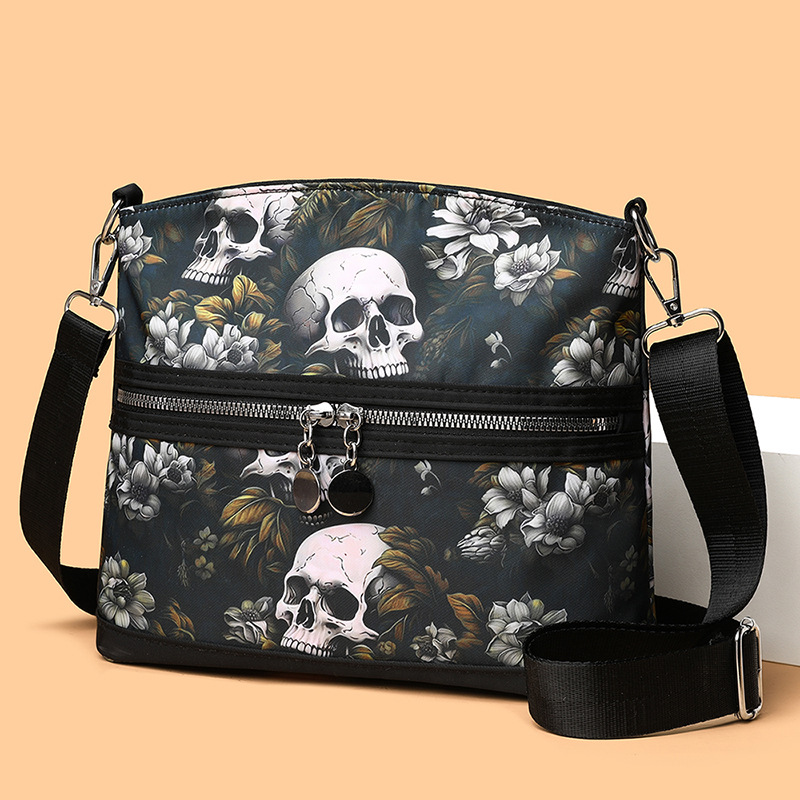 Fashion Shoulder Bags Skull Print Zipper Closure Tote Bags Clutch Purse Messenger Travel Mobile Phone Pouch