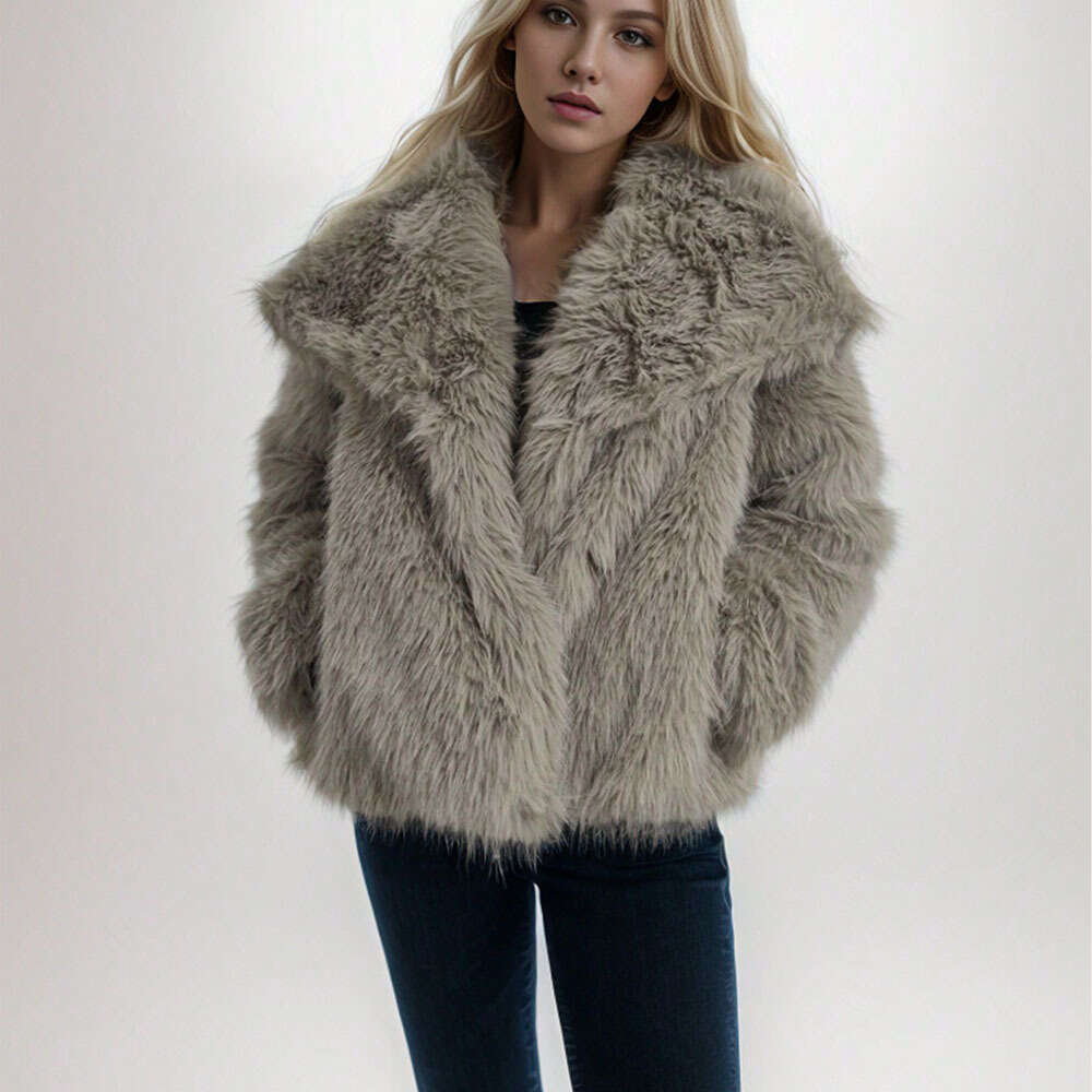 shanshi fur coat women Big collar coat elegant long sleeved autumn and winter warm jacket faux fur coat