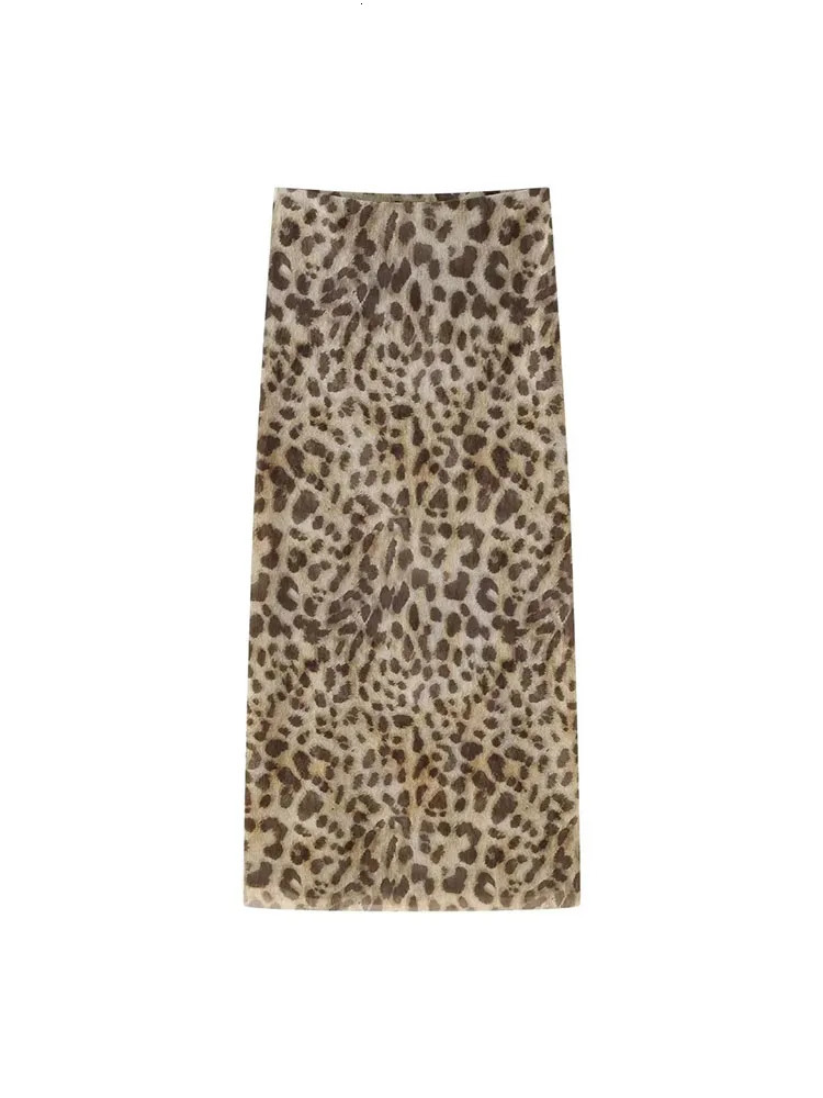 TRAF Leopard Printed Midi Skirt Sets For Women 2 Pieces 2024 Fashion Corsets Top Womens Suit Two Piece Set Outfit 240403