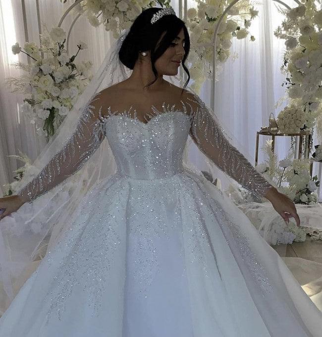 Sparkly Sequins Mermaid Wedding Dress Princess Sweetheart Neck Long Sleeve Beads Vestido De Noiva Sereia Bridal Gowns Charming 02