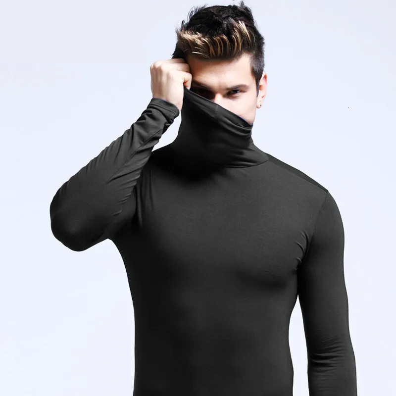 Turtleneck long sleeved mens top underwear high neck T-shirt tight fit bottom T-shirt mens molded zipper 241113