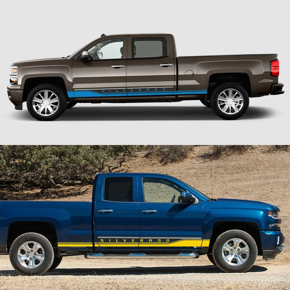 Pickup Stickers Car Door Side Skirt Stripes Decals For Chevrolet Colorado Silverado Vinyl Custom Decor Cover Auto Accessories