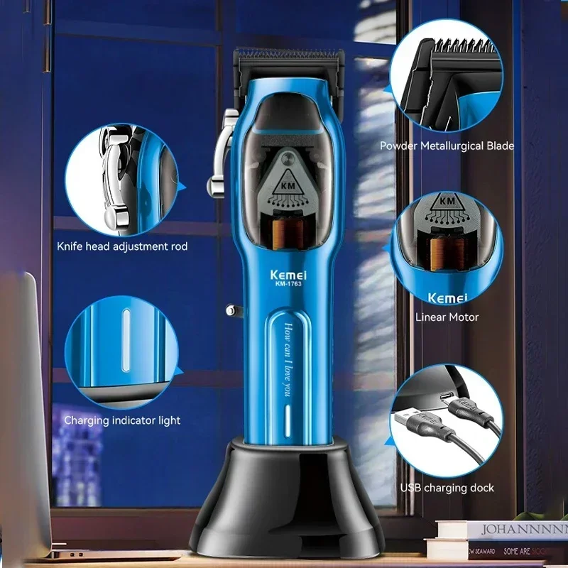 Km-1763 ddmysmile Automatic Kemei Fully Professional Men's Hair Clipper Rechargeable Beard Hair Clipper Electric Hair Cutter Precision Smile